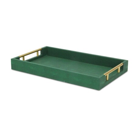 Homeroots 16" Green Wood Wood Faux Shagreen Serving Tray With Handles 571241