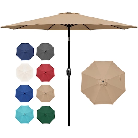 Simple Deluxe 9' Patio Umbrella Outdoor Table Market Yard Umbrella with Push Button Tilt/Crank, 8 Sturdy Ribs for LGBRLA9TAN
