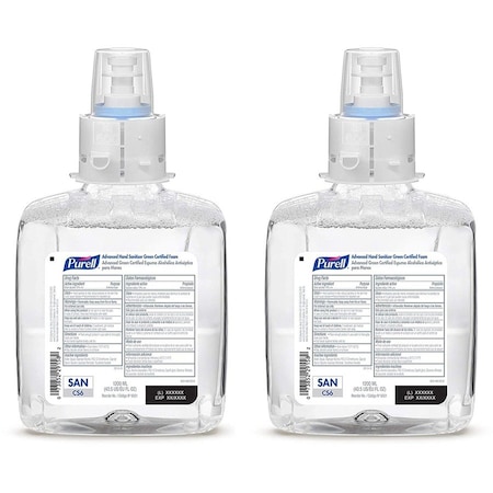 Purell Hand Sanitizer, CS6 Series, Foam, Cartridge, 1,200 mL, Requires Dispenser, 6520-01, 2 PK 6551-02
