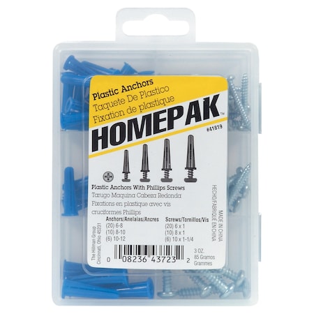 Hillman Homepak Assorted in. D X Assorted in. L Plastic/Steel Phillips Head Anchor Kit 72 pc 41819