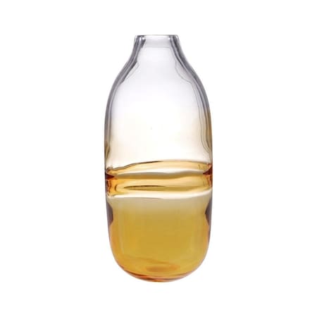 Homeroots 14" Clear And Amber Ombre Glass Round Table Vase 568857