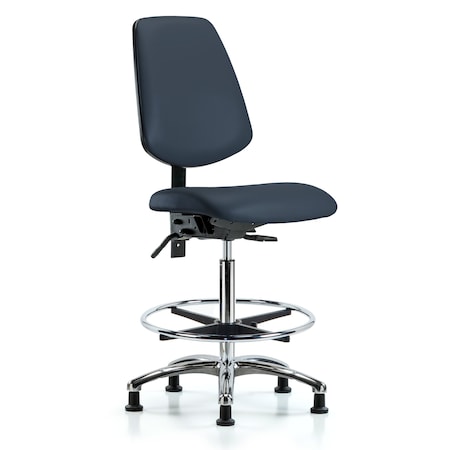 Blue Ridge Ergonomics High Bench Chair No Arms, 26" to 35-1/2" Height, Vinyl, Imperial Blue BR-VHBCH-MB-CR-T1-A0-CF-RG-8582