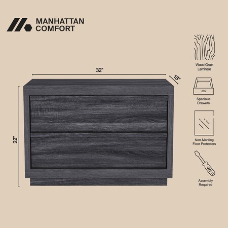 Manhattan Comfort Navis 32 in Nightstand in Charcoal Gray (2-Drawer) NS1874-3