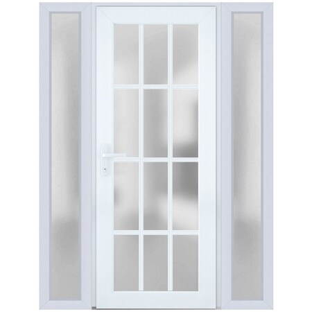 Vdomdoors Front Exterior Prehung FiberGlass Door Frosted Glass / Manux 8312 White Silk / 2 Sidelight Exterior MANUX8312EXD-WS-W14+36+14 x H80-RH