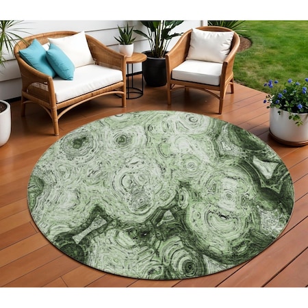 Homeroots 8' Artichoke Green And Emerald Round Abstract Washable Indoor Outdoor Area Rug 577153