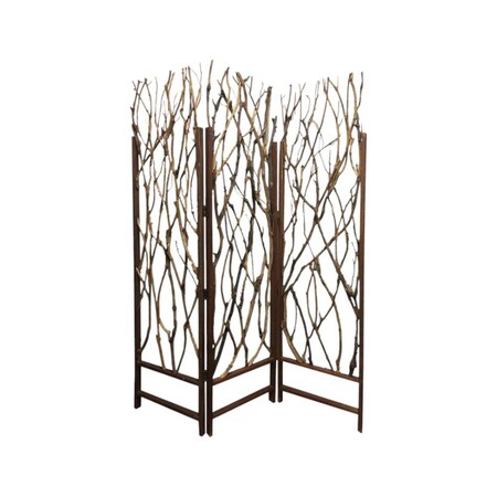 Homeroots 70" Brown Wood Branches Folding Three Panel Screen Room Divider 274875