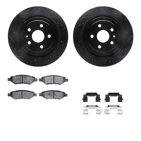 Dynamic Friction Co DFC Rotors-Drilled & Slotted-Black w/ 5000 Advanced Brake Pads Incl Hdw 8512-46022