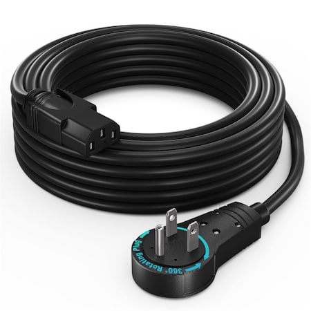 Maximm 15ft 16AWG 360 degrees Flat Plug PC Monitor Power Cord NEMA 5-15P to IEC13, UL ADW-360-C1315-B