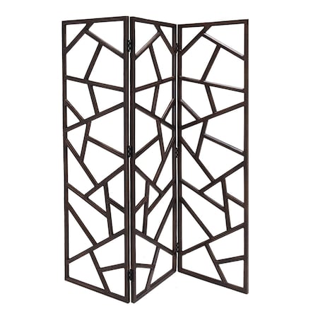 Homeroots 70" Brown Solid Wood Folding Three Panel Screen Room Divider 342748