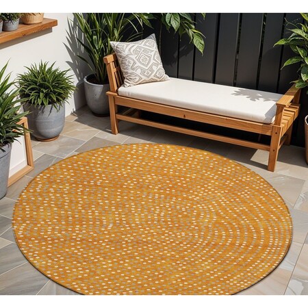 Homeroots 8' Orange Gray And Ivory Round Polka Dot Washable Indoor Outdoor Area Rug 599066