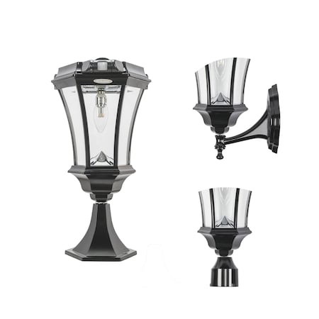 Gama Sonic Victorian Bulb Solar Light w/Motion Sensor, Wall/Pier/3 in. Fitter Mounts, Black 94BS50033
