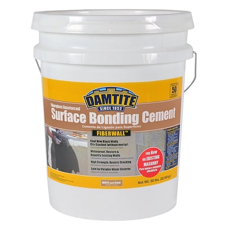 Damtite FiberWall 04851 Surface Bonding Cement, White, Powder, 50 lb Pail 4851