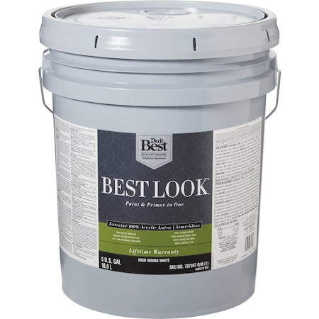 Do It Best 100% Acrylic Latex Prem Paint & Primer In One Semi-Gloss Exterior House Paint High Hiding Wht 5 Gal. HW40W0850-20