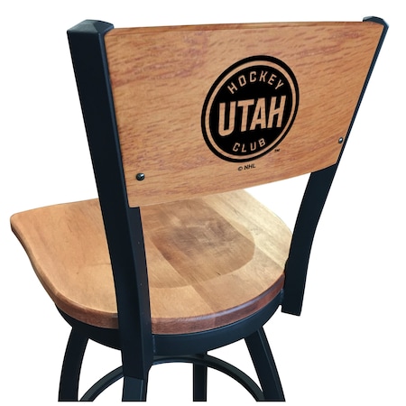 Holland Bar Stool Co Utah Hockey Club 36in Swivel Bar Stool with Black Wrinkle Finish and a Laser Engraved Back L038