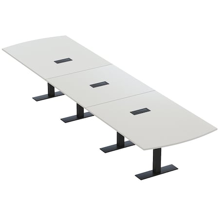 Skutchi Designs 16ft Conference Table W/ Power Unit | 16 Person Modular Arc Rectangle Meeting Table | Harmony Series HAR-AREC-48X192-T.BK-U779-EBLK