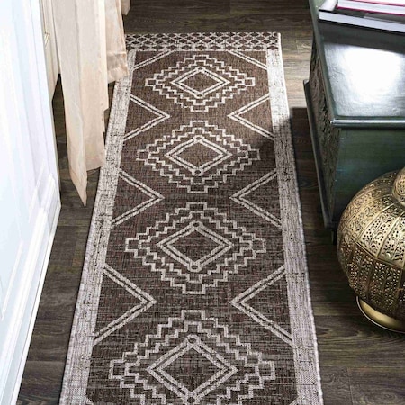 Jonathan Y Marokko Diamond Tribal Medallion Brown/Beige 2 ft. x 10 ft. Indoor/Outdoor Runner Rug SMB127B-210