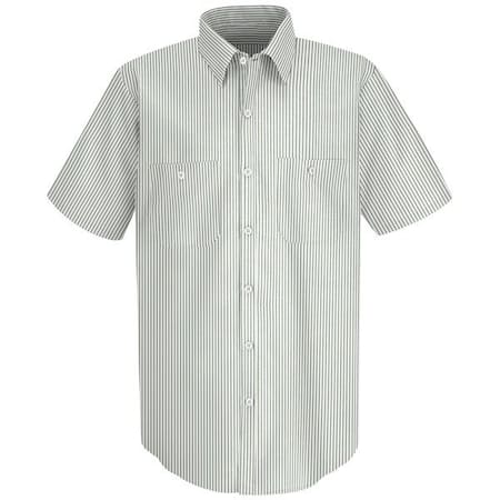 Red Kap Short Sleeve Striped Work Shirt, 65% Polyester/35% Cotton, Button Fronts, White/Green, L SP20GW SSLL