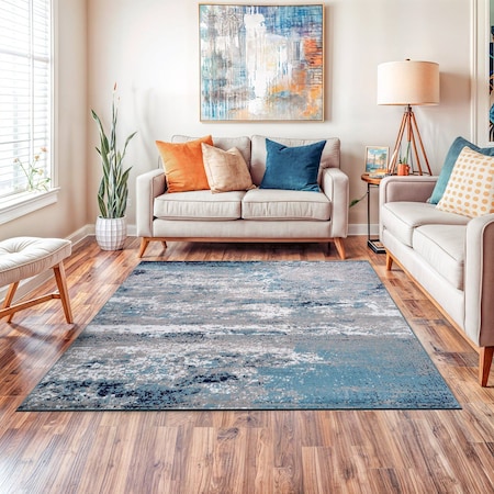 World Rug Gallery Distressed Abstract Watercolor Area Rug 6 ft 6 in x 6 ft 6 in Square Blue 928BLUE6SQ