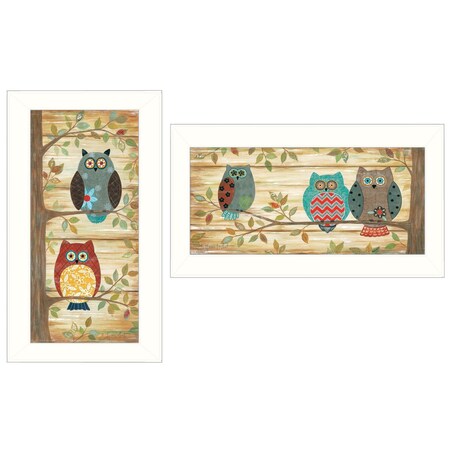 Set Of Two Whimsical Owls White Framed Print Wall Art, 2PK