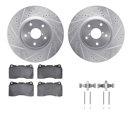 Dynamic Friction Co DFC Rotors-Drilled & Slotted-Silver w/ EURO 5000 Ceramic Brake Pads Incl Hdw 7612-13004