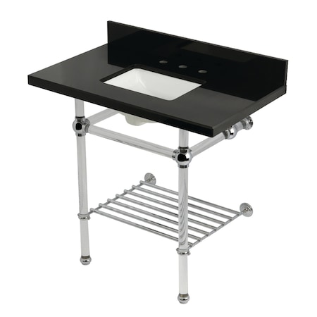 Kingston Brass 36-Inch Black Granite Console Sink with Acrylic Legs and Shelf, 8-Inch, 3-Hole KVPK36KASQB1