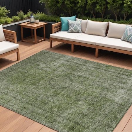 Homeroots 10' X 14' Green And Silver Medallion Washable Indoor Outdoor Area Rug 616435
