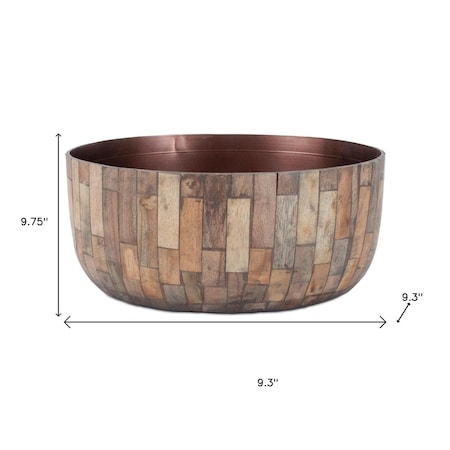 Homeroots Set of Two Brown Wood 1 Ounce Round Pot Planters 634285