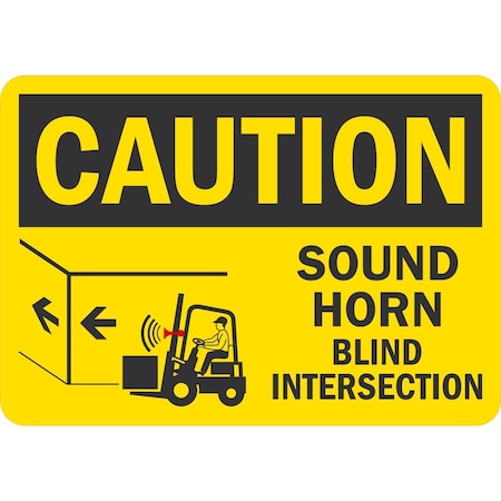 Lyle Caution Sound Horn Blind Intersection (Forklift Symbol), 5x3.5, Non-Reflective, Yellow G-16785-ND_5x3.5