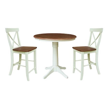 Whitewood Industries Rectangular Extension Dining Table W/ 2 Counter Height Stools, 36 in W, 30.1 in L, 48 in H, 3 K79-36RXT-27-S6132-2
