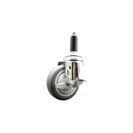 Service Caster 4 Inch 316SS Thermoplastic Rubber Swivel 3/4 Inch Expanding Stem Caster Brake SCC-SS316EX20S414-TPRB-TLB-34