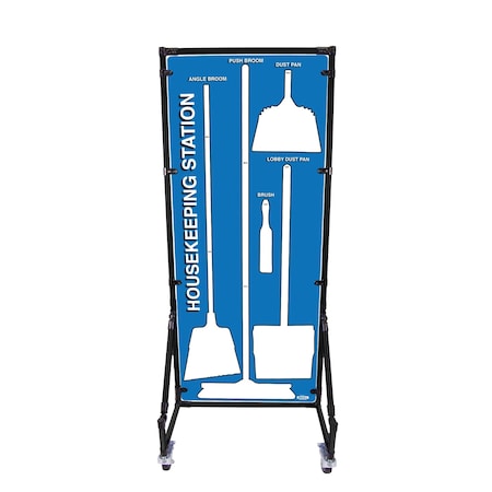 5S Supplies Housekeeping Shadow Board Broom Station V1, Blue / White Shadows, No Broom + Stand HSB-V1-BLUE/WHITE-BO-STAND