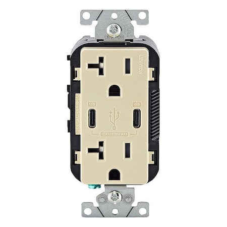Leviton Duplex Outlet, USB C, Ivory 20A, 125V T5837-I