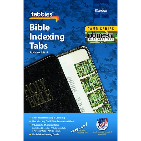 Tabbies BIBLE INDEXING TABS - CAMO SERIES - OT & NT, 90 FOREST TABS, 1"L - 1/4" EXT, 10 PKS/BX, 10PK 58411