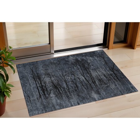 Homeroots 3' X 5' Charcoal And Gray Floral Washable Indoor Outdoor Area Rug 631017
