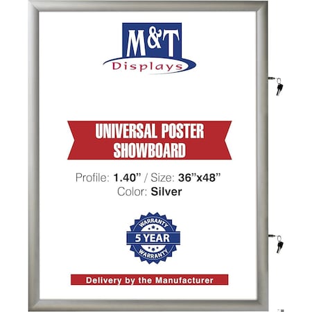 M&T Displays 36x48 Inch Enclosed Lockable Poster Showboard, Silver Aluminum Outdoor Noticeboard USBNU00036X2990