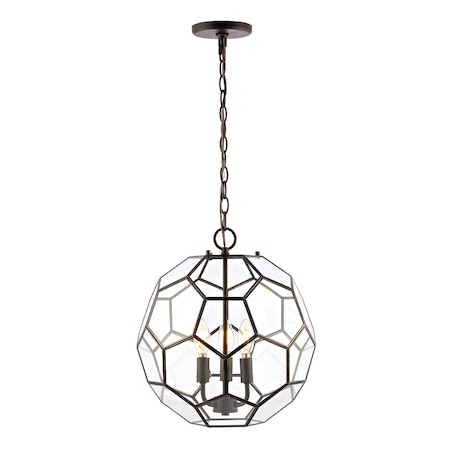 Jonathan Y Bee 13.5" 3-Light Modern Farmhouse Iron/Glass LED Pendant, Oil Rubbed Bronze/Clear JYL9925B