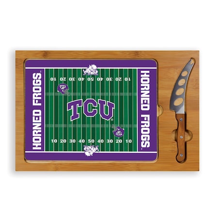 Picnic Time Family Of Brands NCAA TCU Horned Frogs Icon Glass Top Cutting Board & Knife Set 910-00-505-844-0