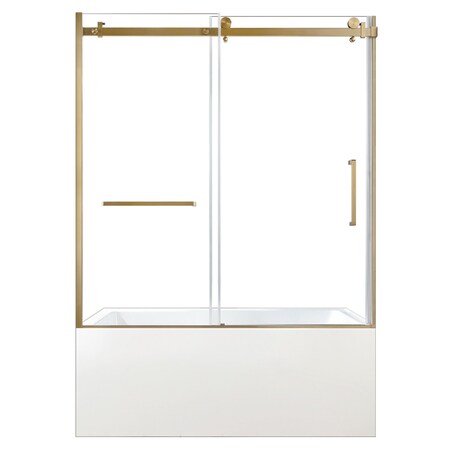 Kingston Brass 60" Acrylic Anti-Skid Alcove Left-Hand Drain Tub with Right Sliding Tub Door, White/Brushed Brass KVTAP6032L22C7