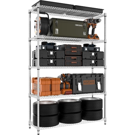 Factory 2U Wire Shelving Unit, 18inD x 47inW x 70inH, 5 Shelves, Commercial Duty, 600 lbs Per Shelf, Chrome 803976