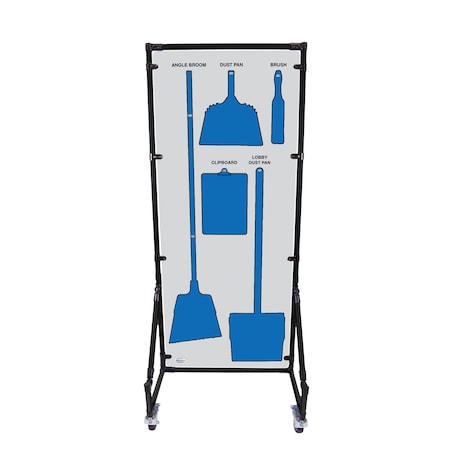 5S Supplies Housekeeping Shadow Board Broom Station V12, Gray / Blue, Kit + Stand, No Text HSB-V12-GRAY/BLUE-KIT-STAND-NO TEXT