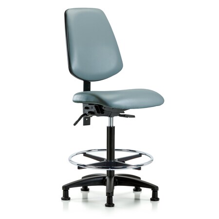 Blue Ridge Ergonomics Vinyl Chair, High Bench, Med Back, Tilt, Foot Ring, Glides, Storm BR-VHBCH-MB-RG-T1-A0-CF-RG-8822