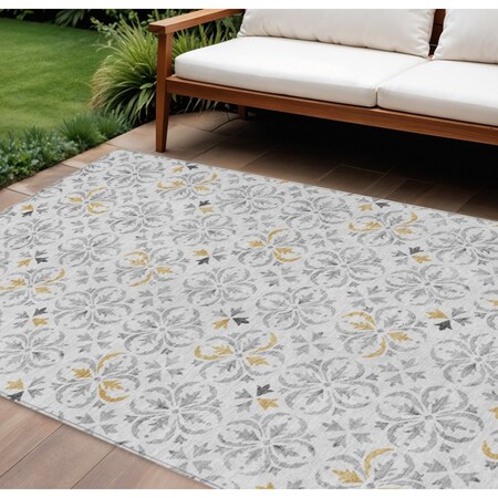 Homeroots 9' X 12' Silver Gray And Gold Floral Washable Indoor Outdoor Area Rug 595989