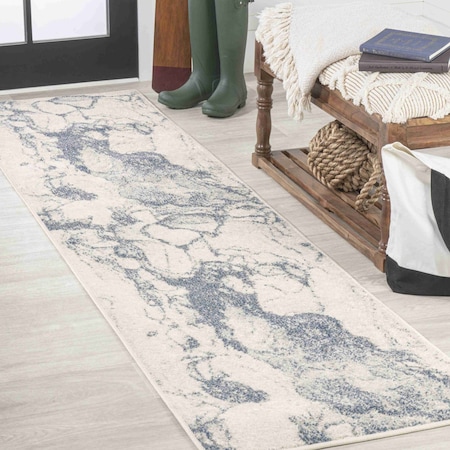 Jonathan Y Marmo Abstract Marbled Modern Blue/Cream 2 ft. x 8 ft. Runner Rug CTP201B-28