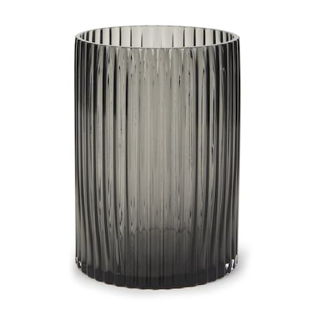 Homeroots 8" Black Cylinder Ribbed Glass Table Vase 608311