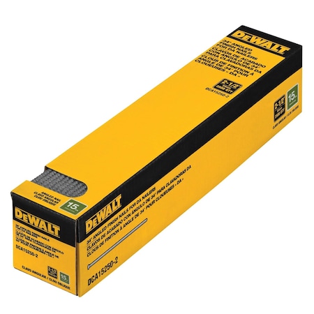 Dewalt Collated Finishing Nail, 2-1/2 in L, 15 ga, Coated, Flat Head, 35 Degrees, 2500 PK DCA15250-2