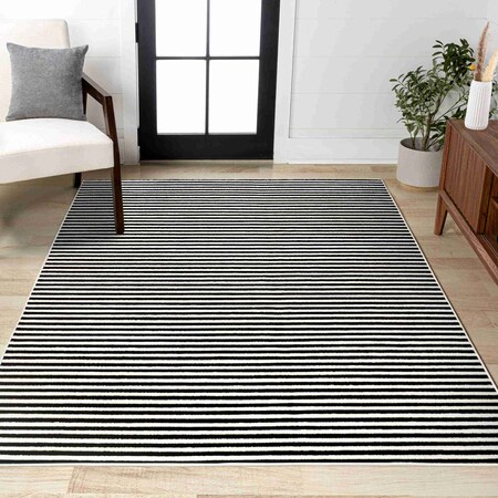 Jonathan Y Aarhus High-Low Minimalist Scandi Striped Black/White 8 ft. x 10 ft. Area Rug SCN102F-8