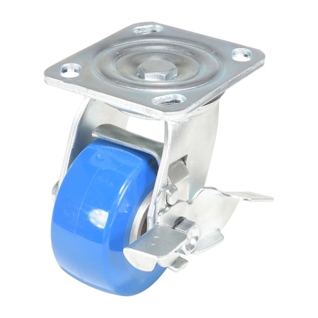 Vestil Polyurethane Precision Ball Bearing Swivel With Brake Caster 4 In. x 2 In. 551 lb Blue/Gray CST-PB-4X2PUA-SWB