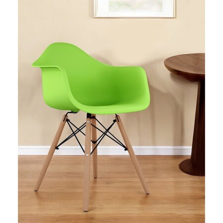Homeroots Green And Natural Heavy Duty Plastic And Solid Wood Dining Arm Chair 520281