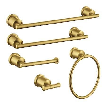Kingston Brass 5-Piece 18" and 24" Towel Bars Bathroom Accessory Set, Brushed Brass BAHK9112478BB