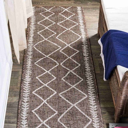Jonathan Y Derya Tribal Diamond Trellis Brown/Beige 2 ft. x 10 ft. Indoor/Outdoor Runner Rug SMB129B-210